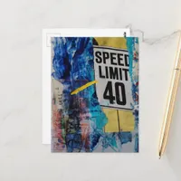 mixed media collage Speed Limit  Postcard