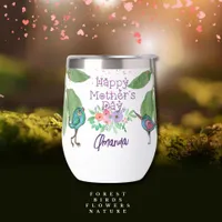 Cute Birds, Floral & Typography Thermal Wine Tumbler