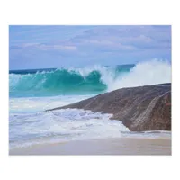 Dramatic Giant Waves Rocks Seascape Photo Poster