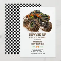 Monster Truck Revved Up Ready to Roll Boy Birthday Invitation