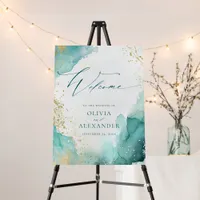 Modern Teal Gold Abstract Beach Wedding Welcome Foam Board