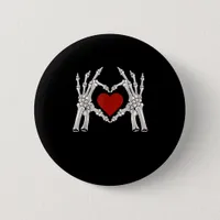 Skeleton Hands Form A Heart With Red Heart Bright  Button