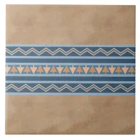 Southwest Style Blue and Brown Geometric Pattern Ceramic Tile