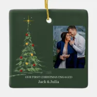 First Christmas Engaged | Minimal Engagement Photo Ceramic Ornament