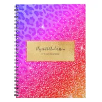 Leopard pink purple golden sparkle glam girly notebook