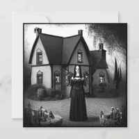 Gothic Girl and Haunted House Halloween Invitation