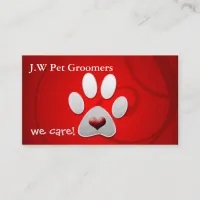 Red silver paw print with a red heart business card