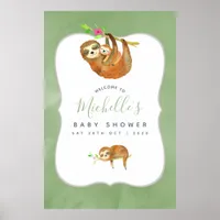 Watercolor Sloth themed Baby Shower Welcome Poster