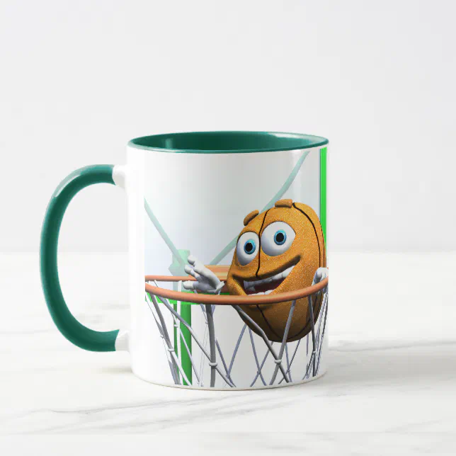 Funny Cartoon Basketball in a Hoop Mug