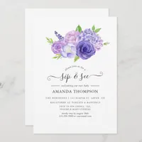 Purple Watercolor Floral Sip and See Invitation