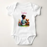 Baby Girl and her Teddy Bear | Personalized Baby Bodysuit