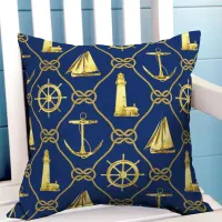 Gold and Blue Nautical Design Throw Pillow