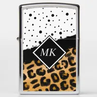 Leopard and Black and White Polka Dots Monogrammed Zippo Lighter