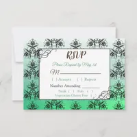 Green Damask Wedding RSVP card