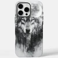 Wolf appears from misty forest at night iPhone 16 pro max case