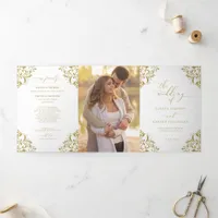 Elegant Gold Tri-fold Wedding Program Booklet