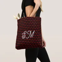 Mongram Red Heart Girly Balloon Black All Print Tote Bag