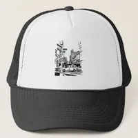 New York City Black and White Urban Street Scene Trucker Hat
