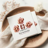 Watercolor Glitter Rose Gold balloon 3rd birthday Napkins