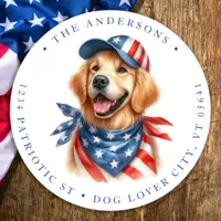 Patriotic Dog 4th Of July Return Address Classic Round Sticker