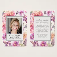 Floral Pink Photo Funeral Memorial Poem Card