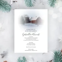 Snow Covered Country Barn and Silo Winter Wedding Magnetic Invitation