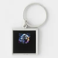 Whimsigoth Witch Flying Over Full Moon Women Kids  Keychain