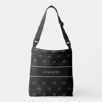 Black white monogram initials pattern name crossbody bag