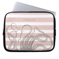 Nautical Vintage Steampunk Octopus on Pink Stripes Laptop Sleeve