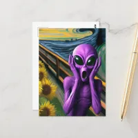 Funny Screaming Purple Alien Fine Art Parody Postcard