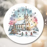 Kids Playing at Church at Christmas Time Classic Round Sticker