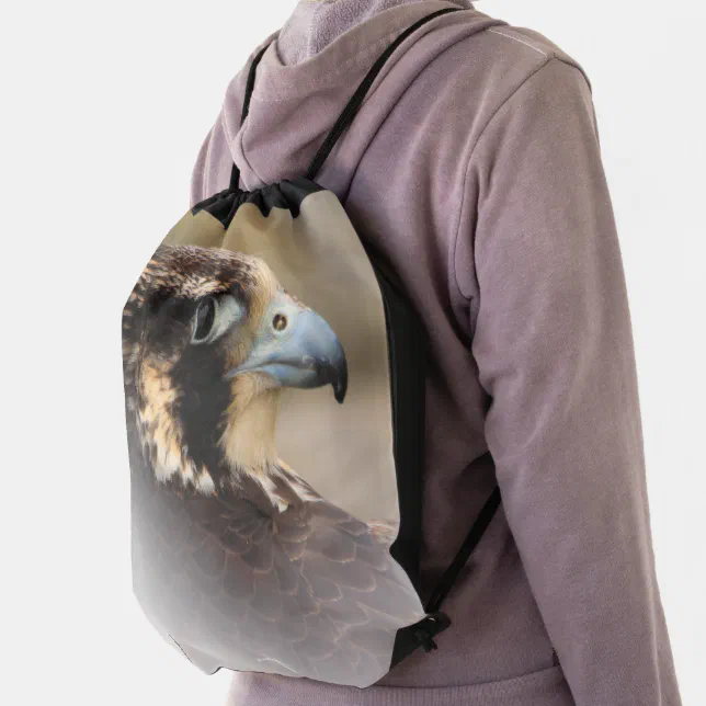 Stunning Vignetted Profile of a Peregrine Falcon Drawstring Bag