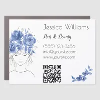 Cute pretty girl blue watercolor roses-Floral Car Magnet