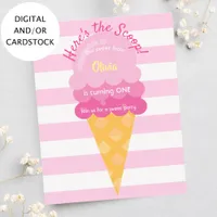 Sweet ice cream girl pink 1st birthday invitation