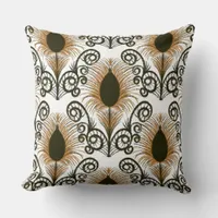 Boho Brown & Gold Jewel Tone Peacock Feather  Throw Pillow