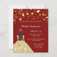 Sweet 16 red gold dress stars invitation