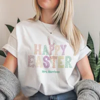 Happy Easter Bunny Ears Teacher Name Typography  Tri-Blend Shirt