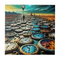 As Time Walks By AI Art Ceramic Tile