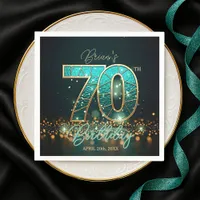 Dazzling Teal Mosaic Gold Jeweled 70th Birthday  Napkins