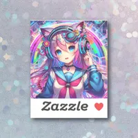 Glitchcore Colorful Anime Girl Artwork  Sticker