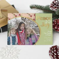 Pink, Green and Gold Poinsettia Photo Holiday Card