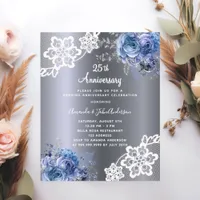 Silver blue 25th wedding anniversary invitation