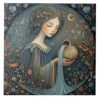 Aquarius Water Bearer Zodiac Celestial Birthday Ceramic Tile