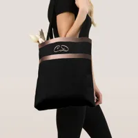 Black rose gold monogram initials elegant tote bag