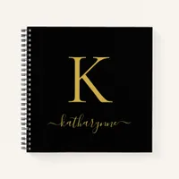 Chic Modern Black Gold Monogram Name Notebook