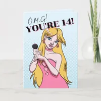 Cute Girly Blue Cartoon Pop Music 14th Birthday Card