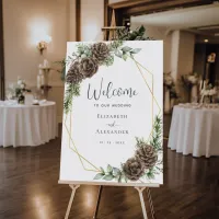 Watercolor Pine Cone Winter Wedding Welcome Foam Board