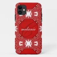 Red Hot & White Lace Monogram Custom Unique iPhone 11 Case