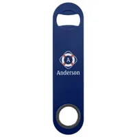 Navy Blue Nautical Lifesaver Monogram Bar Key