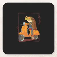 Frog  Scooter Mushroom Goblincore Academia Aesthet Square Paper Coaster